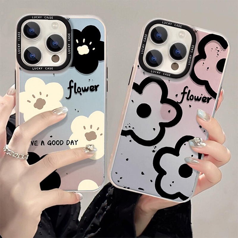 【ส่งจากไทย】กรณีโทรศัพท์มือถือ ป้องกันการตก เคส iPhone 15 14 13 Pro 12 11 Plus X XR XS Max 7 8 SE ดอกไม้สีดำ TPU Case