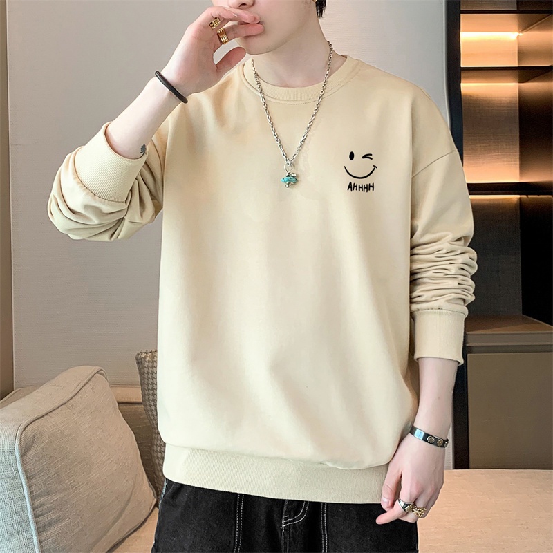 เสื้อยืดแขนยาวลําลอง คอกลม แบบสวมหัว แฟชั่นฤดูใบไม้ผลิ และฤดูใบไม้ร่วง สําหรับผู้ชาย