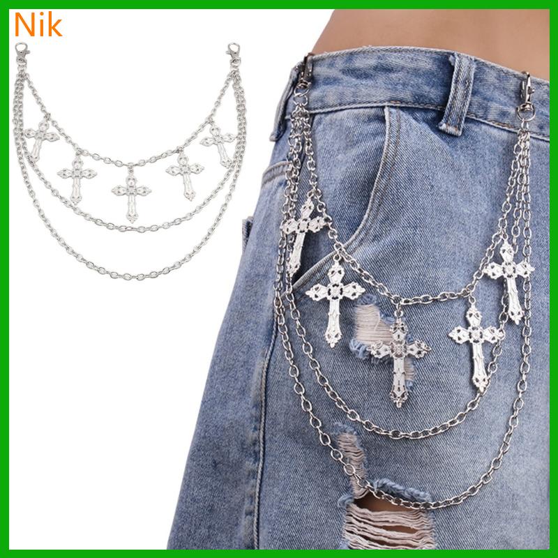 Punk Jeans Pants Chain Multi Layer Chain Punk Crosses Charm Waist Wallet Chain