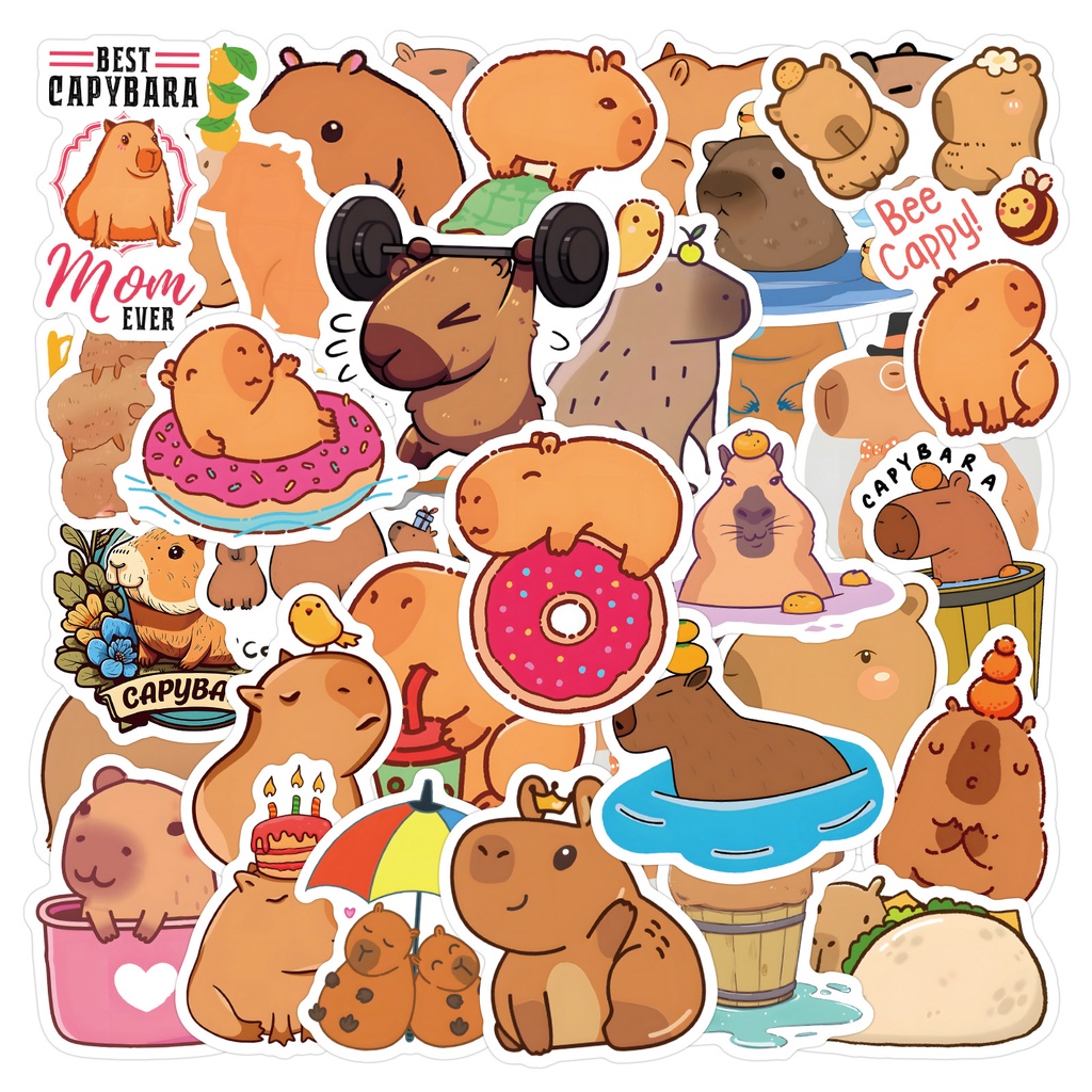 สติ๊กเกอร์ PVC กันน้ําลายการ์ตูน Capybara น่ารัก 60 ชิ้น