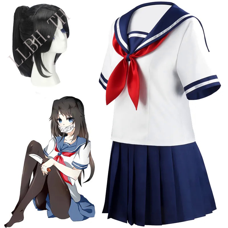 Yandere Simulator Ayano Aishi Cosplay Costumes Game Anime Girls JK Uniform Outfit Sailor T-shirt wit