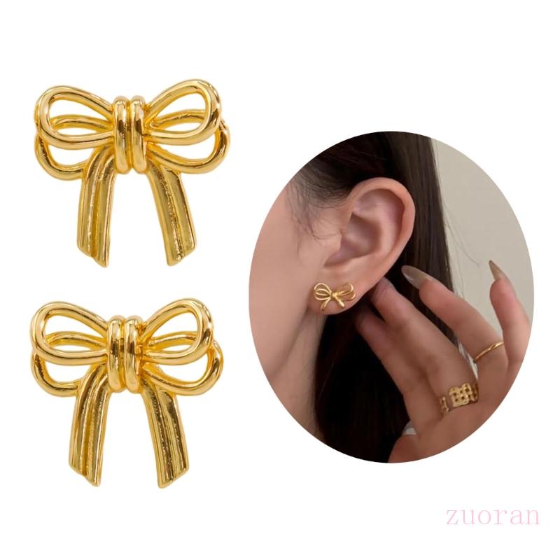 Zuo เครื่องประดับต่างหู รูปโบว์ ประดับกลิตเตอร์ แฟชั่น