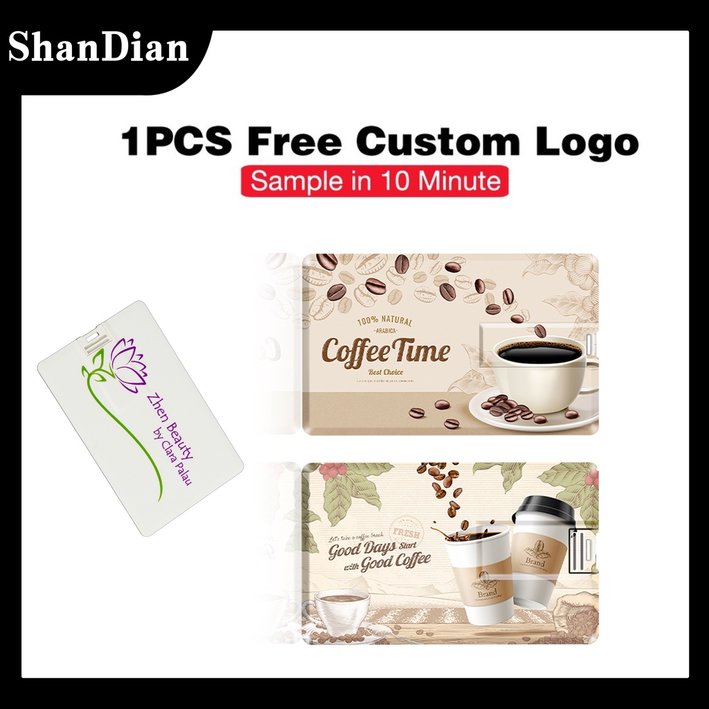 SHANDIAN 1 ชิ้นฟรีโลโก้ที่กำหนดเอง USB 2.0 แฟลชไดรฟ์ 64GB รูปสี่เหลี่ยมผืนผ้า Thumbdrive 32GB ของขวัญธุรกิจ Pendrive 16GB การ์ดพลาสติกดิสก์ U การพิมพ์สี 8GB USB Stick 4GB การถ่ายภาพ