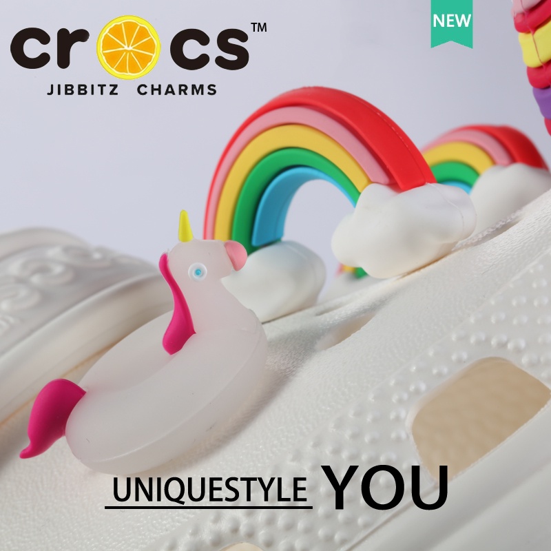 JIBBITZ cross charms ตัวติดรองเท้า ยูนิคอร์น3Dสีรุ้ง ตัวติดรองเท้า cross