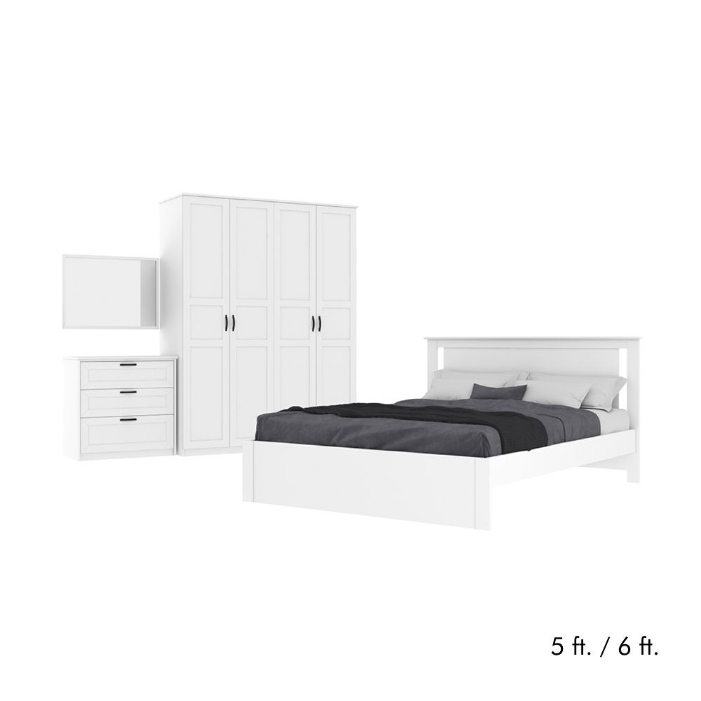 INDEX LIVING MALL ชุดห้องนอน รุ่นโรม (เตียง, ตู้เสื้อผ้า 4 บาน, ตู้ 3 ลิ้นชัก, กระจกเงา) - สีขาว