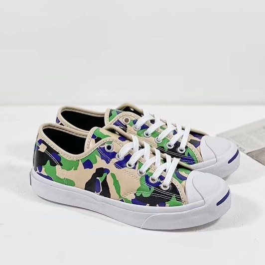 Converse  Converse Jack Purcell Open Smile Camouflage Low-Top ผ้าใบหนังวัวเส้นรอบวงคู่พื้นร รองเท้า