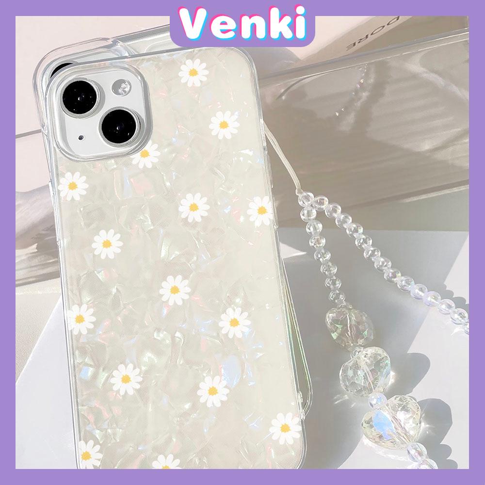 VENKI - เข้ากันได้สำหรับ เคสไอโฟน11 เคส iphone 11 15 pro max เปลือกหอยทะเลหลากสีสัน โฮโลแกรมเลเซอร์ใสเคส TPU สีขาวเรียบง่ายดอกไม้เดซี่เข้ากันได้กับ iPhone 15 14 PRO MAX 13 12 11 XS XR