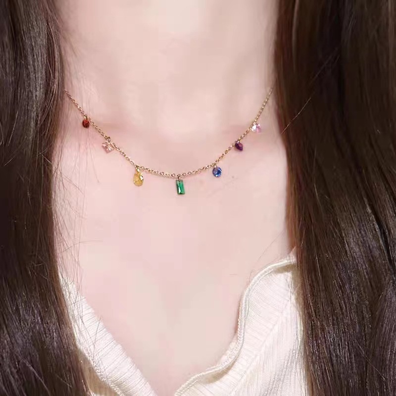 คุณภาพสูงหรูหรา High-End Skittles สี Series Zircon พู่สร้อยคอ/เท้า/สร้อยข้อมือหรูหราประณีต All-Match เครื่องประดับ