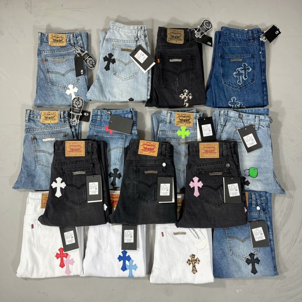 Pj0z Chrome Hearts Ceiling Heart Veneer Cross Straight Washed European and American Bootcut Pants Je