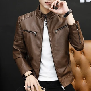 แจ็กเก็ตหนังขี่มอเตอร์ไซค์ผู้ชาย การออกแบบซิป ขนาดใหญ่