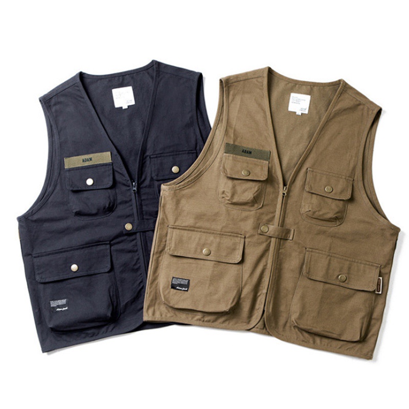 vest for men เสื้อคาร์โก้ เสื้อแขนกุดทรงหลวม เสื้อกั๊กแคมป์ปิ้ง สไตล์ญี่ปุ่น