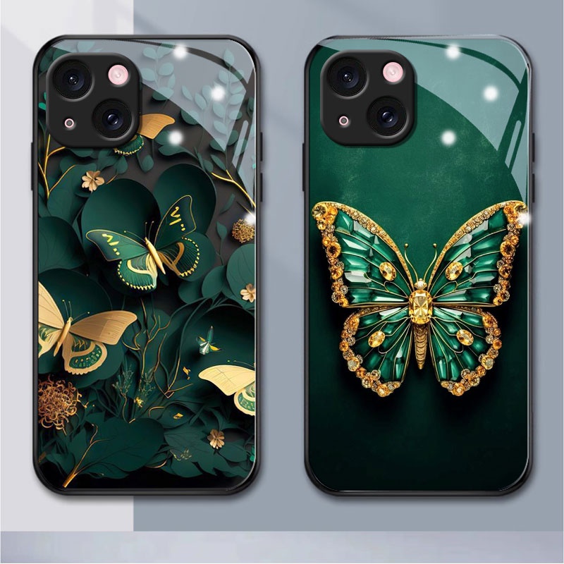 Butterflyzzdiy เคสกระจก ซิลิโคนนิ่ม กันกระแทก สําหรับ iphone15 14 11 13 12 XS max mini 5 6 6s plus 8 pro max (HB1-1038)