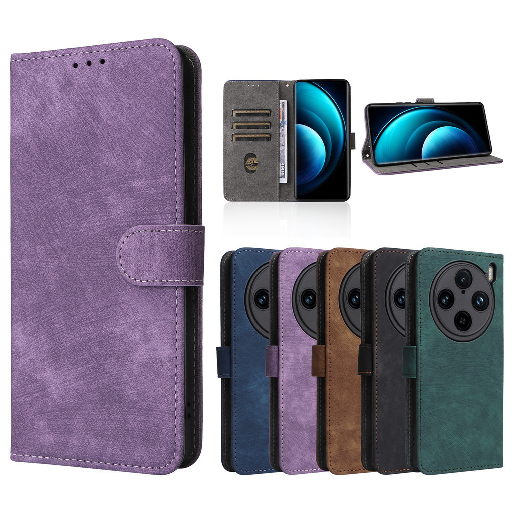 เคสโทรศัพท์มือถือหนัง ฝาพับแม่เหล็ก กันกระแทก พร้อมช่องใส่บัตร สําหรับ VIVO X100 Pro x100pro X100 x100pro