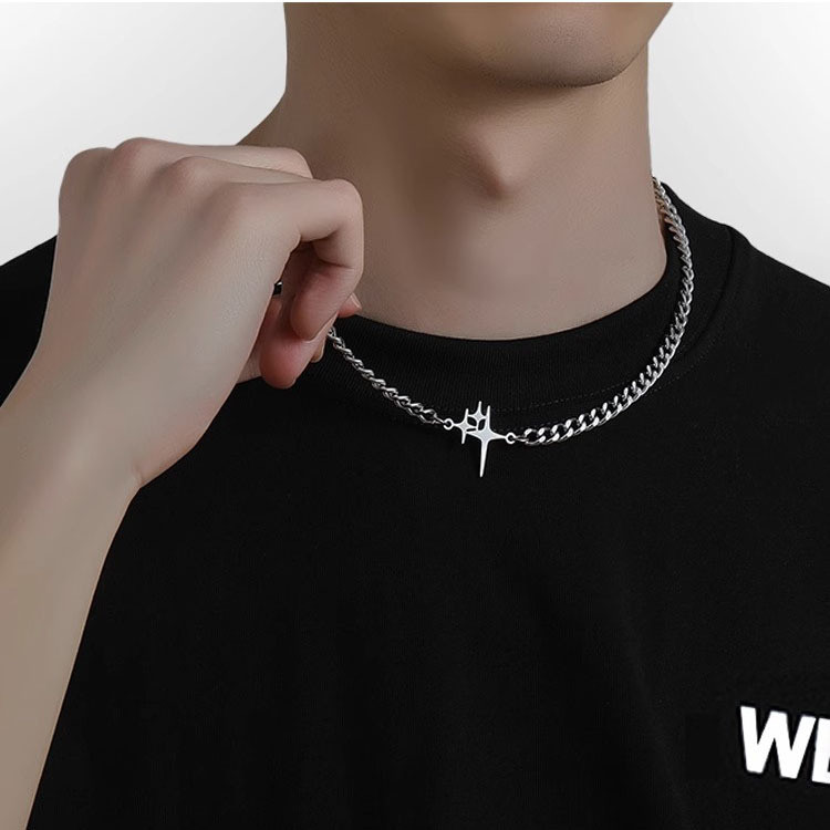 ไทเทเนียมเหล็กไม่ซีดจางผู้ชาย เต็มไปด้วยดวงดาว สร้อยคอ, สะโพก-กระโดด บุคลิกภาพอเนกประสงค์แฟชั่นอุปกรณ์เสริม 048