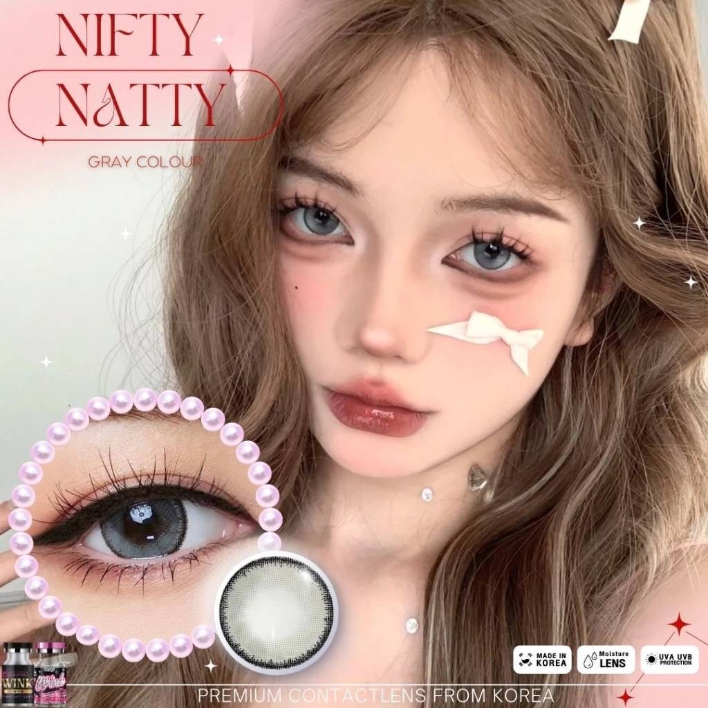 คอนแทคเลนส์ wink lens nifty natty ขนาดตาโต สีเทา สายฝอ