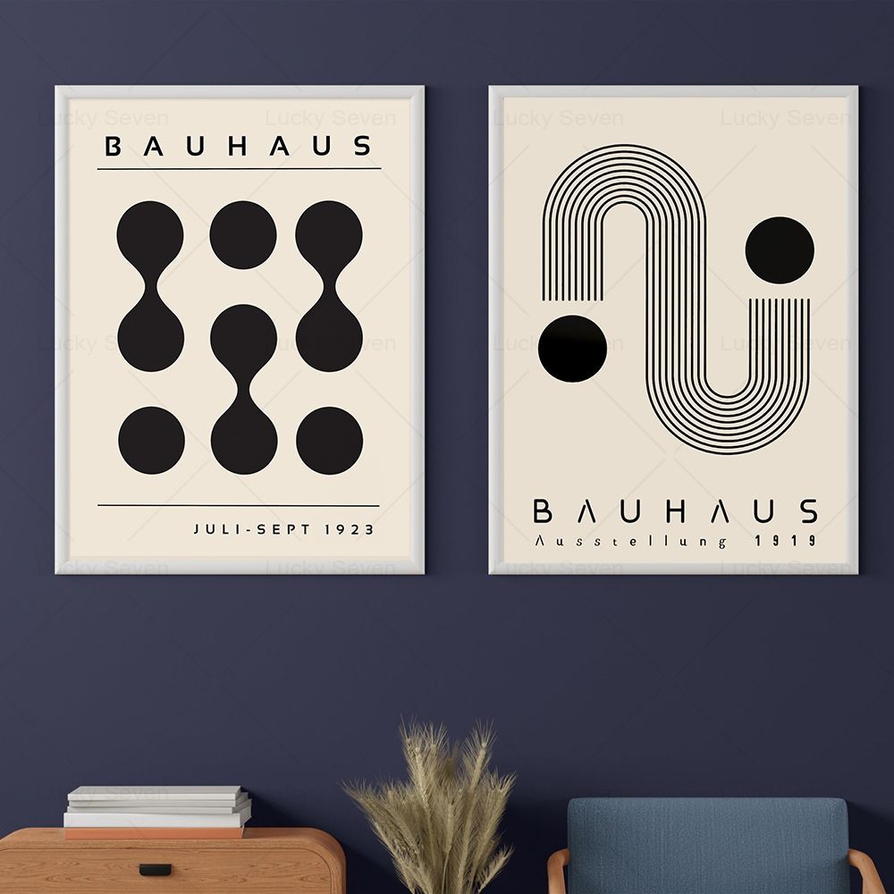 Bauhaus Line บทคัดย่อเรขาคณิตสีดําโมเดิร์น Nordic ภาพวาดผ้าใบโปสเตอร์พิมพ์ภาพตกแต่ง