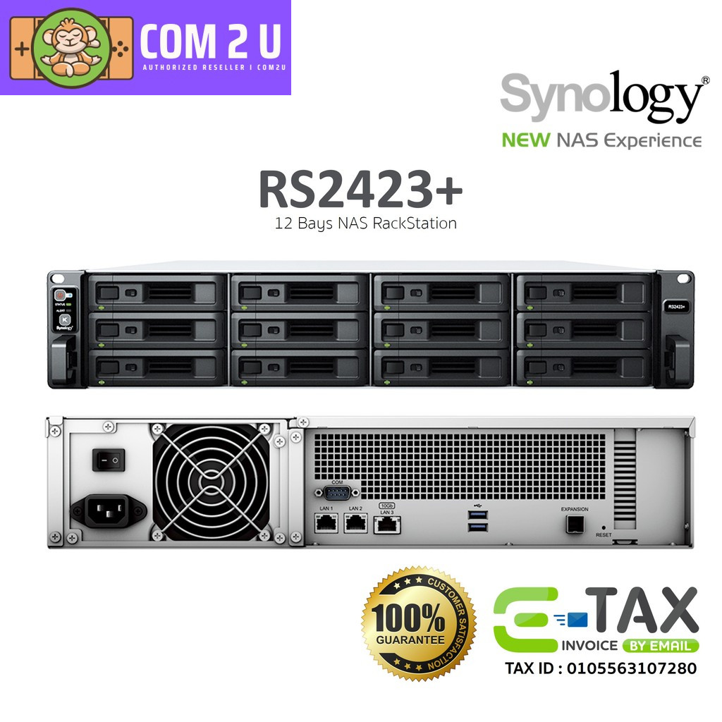 Synology NAS RackStation RS2423+ / RS2423RP+ อุปกรณ์เก็บข้อมูลเครือข่าย (HDD 12 Bays, V1780B, 8GB) ป
