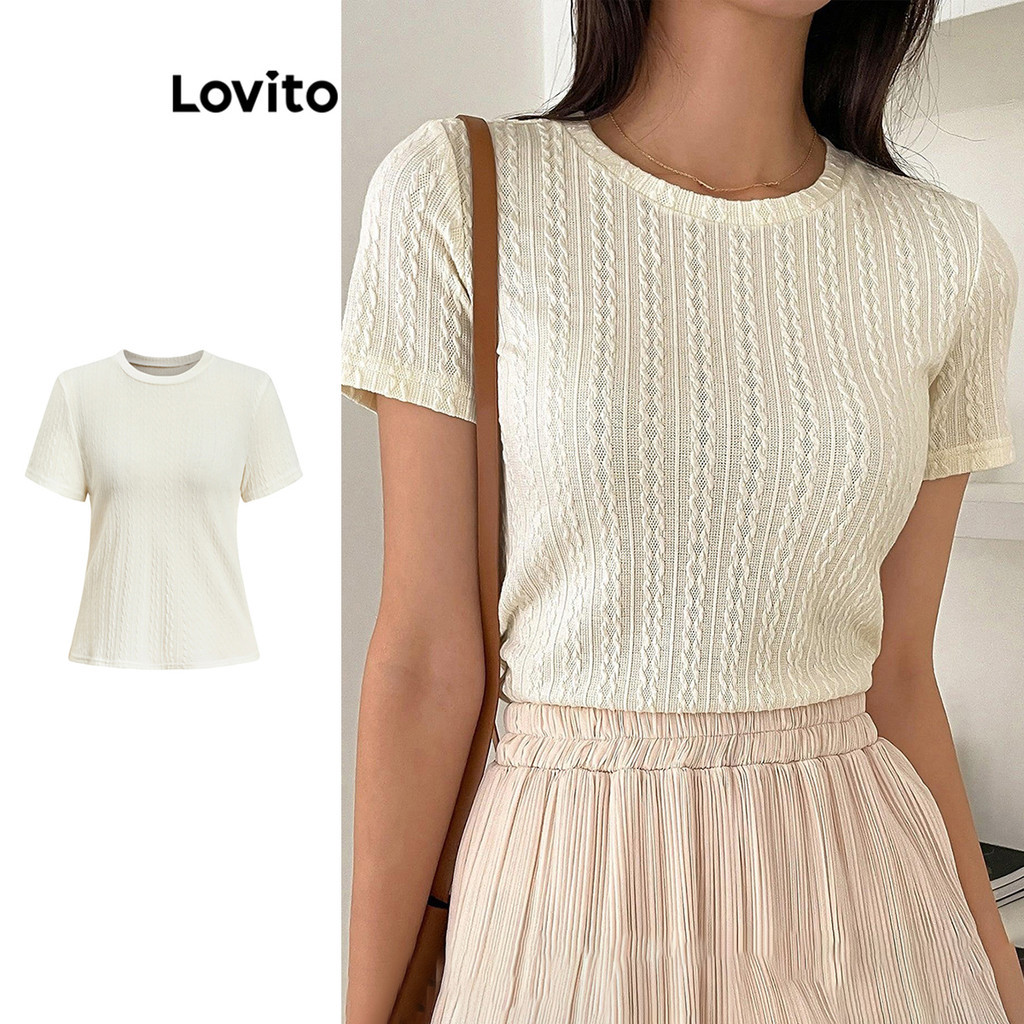 Lovito เสื้อยืดสีพื้นเรียบๆ สำหรับผู้หญิง L108ED638