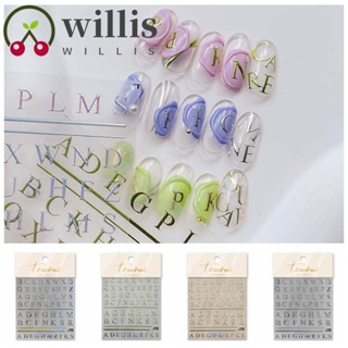 Willis สติกเกอร์ ลายตัวอักษรภาษาอังกฤษ สีทอง สีเงิน สําหรับตกแต่งเล็บ DIY