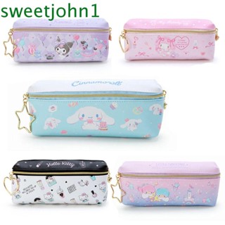 Sweetjohn กระเป๋าดินสอ กระเป๋าเครื่องสําอาง ลายการ์ตูนอนิเมะ KT Cat Melody Cinnamoroll ความจุขนาดใหญ่ 1 ชิ้น