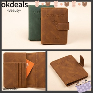 Okdeals กระเป๋าสตางค์ หนัง PU อเนกประสงค์ แบบพกพา สําหรับใส่หนังสือเดินทาง RFID ของขวัญผู้ชาย