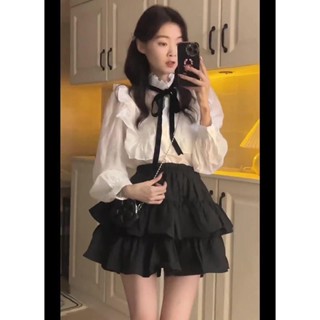ชุดเสื้อเชิ้ตกระโปรง ความยาวครึ่ง สองชิ้น แฟชั่นฤดูใบไม้ผลิ สําหรับสตรี