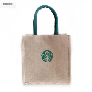 【DREAMLIFE】Starbucks Linen Bag Large-Capacity Shopping Bag All-Match Portable Lunch Bag