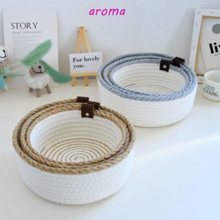 Aroma ตะกร้าผ้าฝ้าย ทรงกลม แบบหนา หลายขนาด สําหรับใส่เสื้อผ้าซักรีด