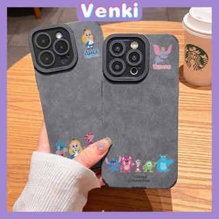 VENKI - เข้ากันได้สำหรับ เคสไอโฟน เคสไอโฟน11 เคส iphone 11 กรณีซองหนังนุ่มกันกระแทกเคสโทรศัพท์ป้องกันกล้องสีเทาน่ารักการ์ตูนช้างเจ้าหญิงเข้ากันได้กับ iPhone 14 13 PRO MAX 12 PRO MAX XR XS 7 8