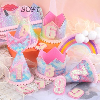 Softness หมวกมงกุฎกลิตเตอร์ หลากสี 1st 3.35x4.92 นิ้ว สําหรับตกแต่งปาร์ตี้วันเกิด