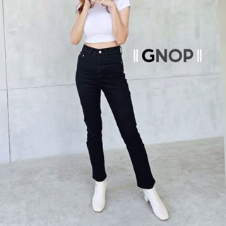 GNOP กางเกงยีนส์ ผ้ายืด ขากระบอกเล็ก ผ้ายืด เอวสูง สีดำ รุ่นGN8102