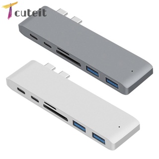 Tcuteit อะแดปเตอร์อ่านการ์ด TF USB 3.0 Type-C 2 พอร์ต สําหรับ MacBook Pro Air