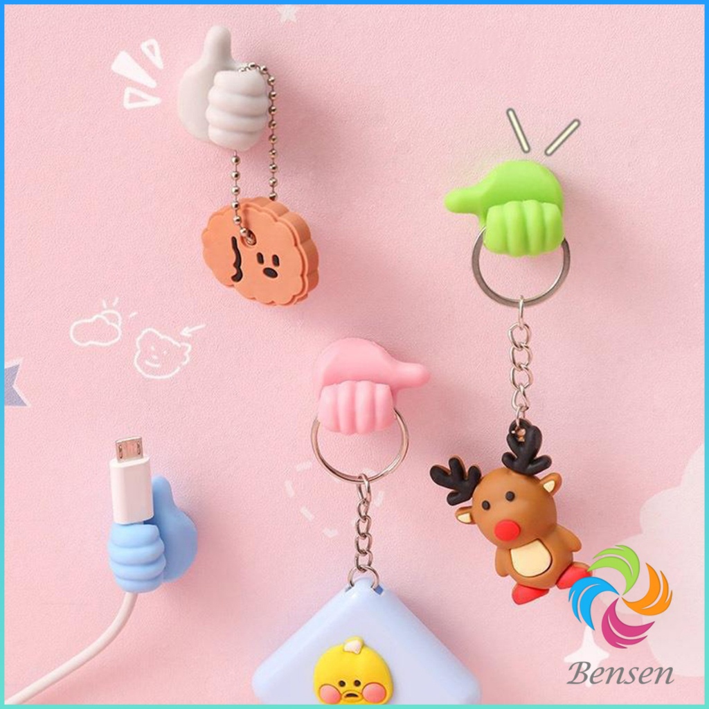 Bensen 10 pcs คลิปตะขอแขวนติดผนัง อเนกประสงค์ รูปนิ้วโป้ง  จัดส่งแบบคละสี Home Storage Hooks