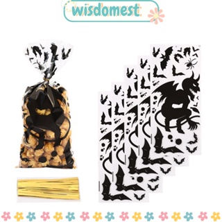 WISDOMEST ถุงพลาสติกใส ลายฟักทอง ค้างคาว สําหรับใส่ขนมฮาโลวีน 50 ชิ้น