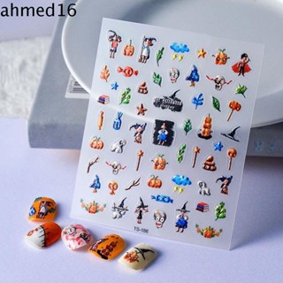 Ahmed สติกเกอร์ตกแต่งเล็บ ลายการ์ตูนฟักทอง ผี กะโหลก ฮาโลวีน หลากสี DIY