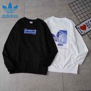 Adidas ของแท้ 100% เสื้อกันหนาว ผ้าฝ้าย 360 กรัม คอกลม พิมพ์ลายโลโก้ ขนาดใหญ่ สําหรับผู้ชาย และผู้หญิง