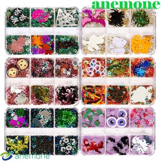 Anemone เกล็ดฟักทอง 6 ช่อง คละสี สําหรับตกแต่งเล็บ ฮาโลวีน