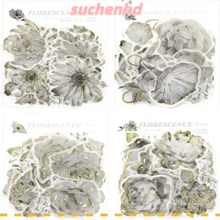 Suchenhd สติกเกอร์ PET ดอกไม้ สีขาว สติกเกอร์ตกแต่ง สติกเกอร์ใส สีดํา DIY