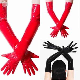 GORGEOUS~Gloves Black/ Red Club Costume Long Gloves PVC Performance Shiny High Quality