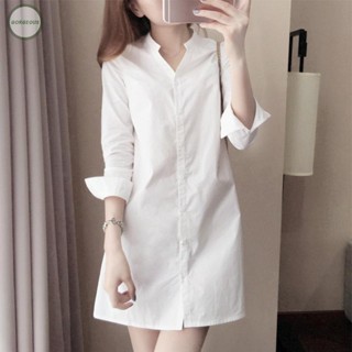 GORGEOUS~New 3/4 sleeves Buttons Women Ladies White Shirt Polyester Blouse Summer Dress