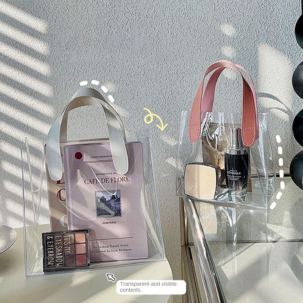 HOBBYIN กระเป๋าโท้ตใส, กระเป๋าช้อปปิ้งกันน้ํา PVC, ถุงของขวัญมือหูหิ้วความจุขนาดใหญ่ที่ใช้งานได้จริง