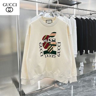 Gucci เสื้อกันหนาวลําลอง คอกลม พิมพ์ลายภาพกายภาพ ของแท้ 100% สําหรับผู้ชาย และผู้หญิง