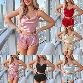 【HODRD】Women Pajamas Set Sleepwear Sleeveless Tops Shorts Set Womens Backless【Fashion】