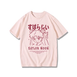 เสื้อยืด เสื้อยืดเซเลอร์มูน Tsukino Usagi พิมพ์ลายแขนสั้นดีไซน์ใหม่ผ้าฝ้ายแท้น่ารักอินเทรนด์ แขนสั้น