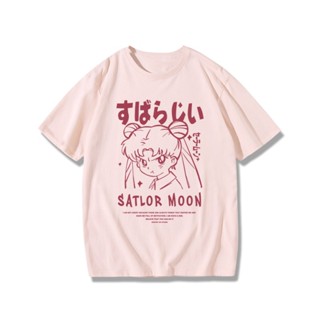 เสื้อยืด เสื้อยืดเซเลอร์มูน Tsukino Usagi พิมพ์ลายแขนสั้นดีไซน์ใหม่ผ้าฝ้ายแท้น่ารักอินเทรนด์ แขนสั้น