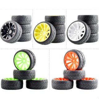 RC 601-6086 Flat Racing Tires Wheel Offset:6mm 4Pcs For HSP HPI 1:10 On-Road Car