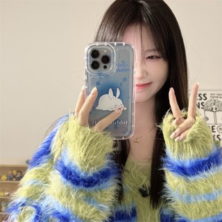 Yiki|เคสโทรศัพท์มือถือแบบนิ่ม TPU ลายกระต่ายน่ารัก สีฟ้า สําหรับ OPPO Find X6 Pro X6 X5 Pro X5 Lite X5 X3 Pro X3 F21S F21 Pro F19 F17 Pro F12 F11 Pro F11 F9 Pro
