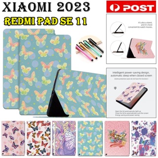 เคสหนัง ฝาพับแม่เหล็ก ลายผีเสื้อ พร้อมช่องใส่บัตร สําหรับ Xiaomi Redmi Pad SE 11 นิ้ว 2023