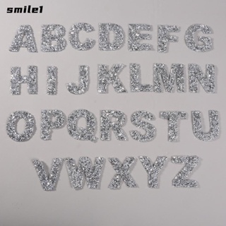 Smile สติกเกอร์พลอยเทียม ลายตัวอักษร สีเงิน มีกาวในตัว ขนาดใหญ่ 2 นิ้ว สําหรับติดตกแต่งเสื้อผ้า กระเป๋า 26 ชิ้น