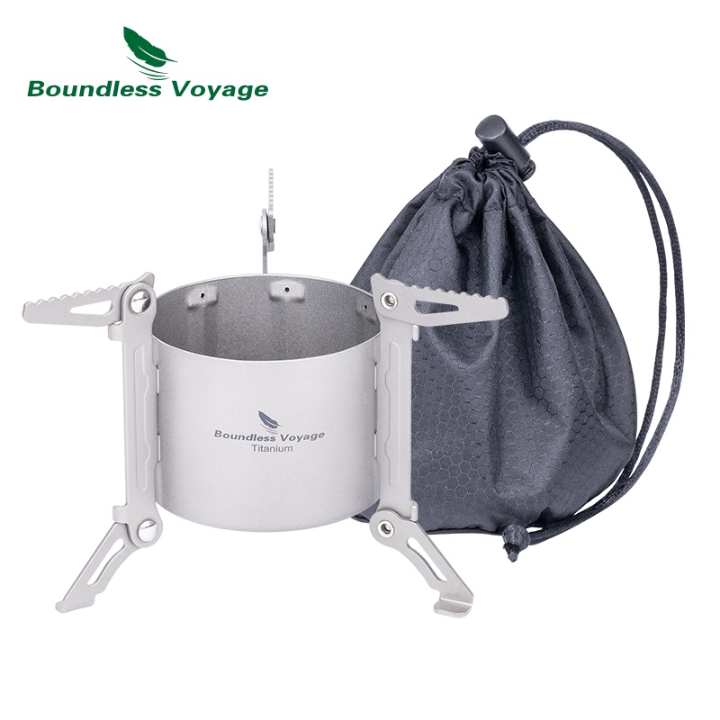 Boundless Voyage Spirit เตาแคมป์ปิ้งไทเทเนียมเตาแอลกอฮอล์ Mini Backpacking เตากระเป๋ากลางแจ้งพร้อมขาตั้งแบบพับได้
